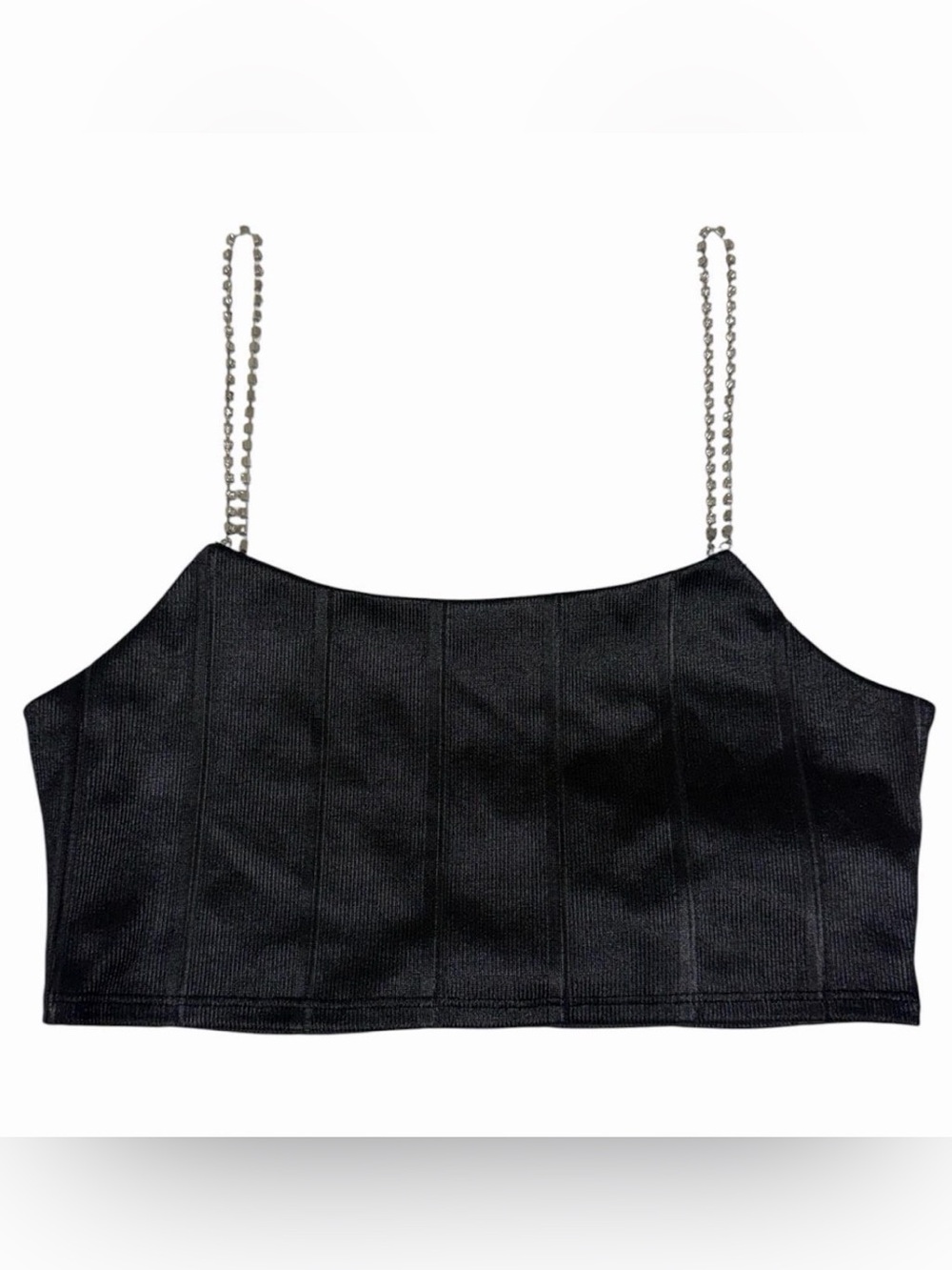 Topshop Black Ribbed Crop Top with crystal chain straps